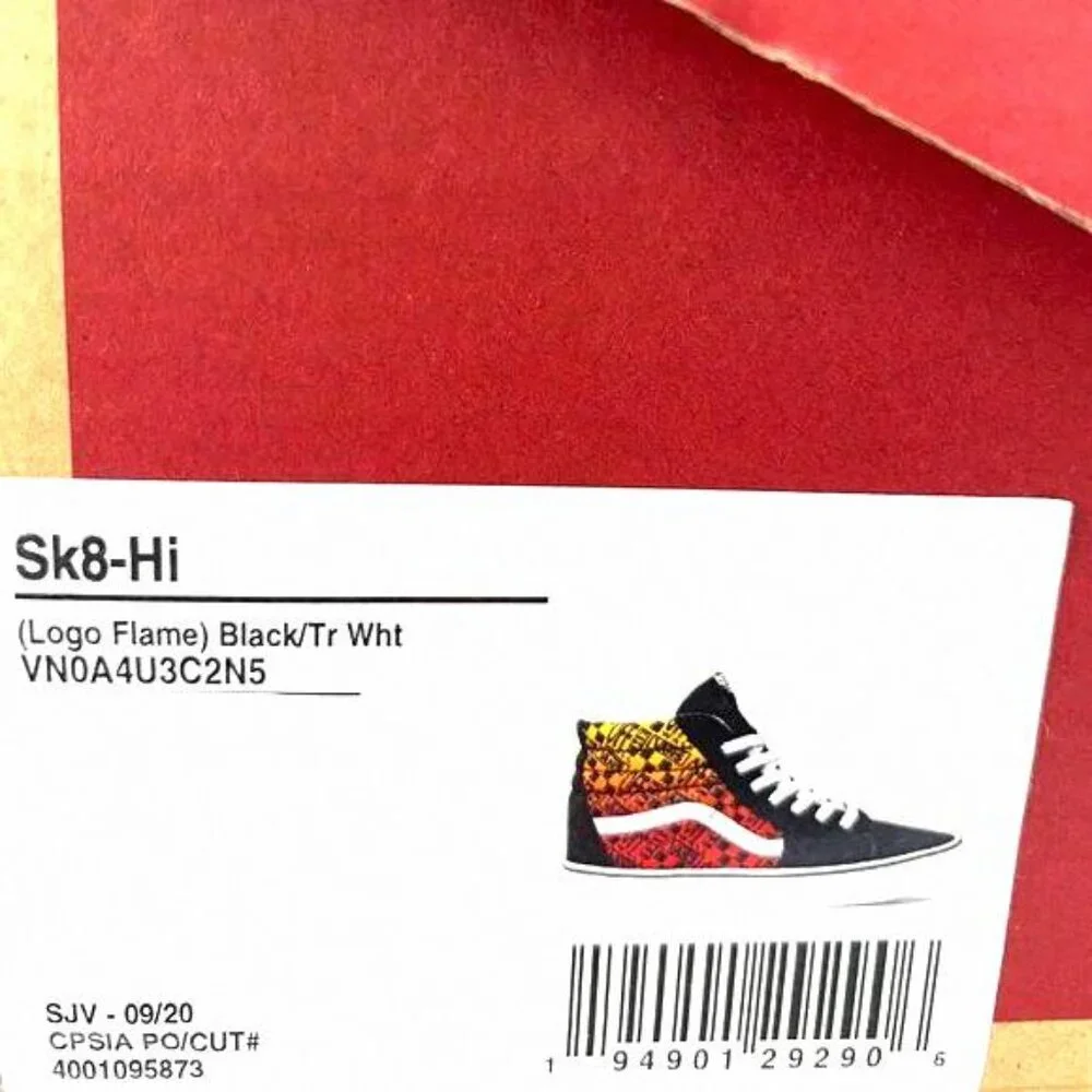 VANS Sk8-HI Logo Flame Suede Canvas Black Skate VN0A4U3C2N5 Size Women's Shoes